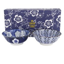 TDS, Ramenschale Geschenkset, 2-tlg., Mino Blue Shidare/Ume, Ø 19,8x7,5cm 1000ml, Art.-Nr. 619502