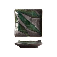 Tokyo Design Studio Sushi-Platte Mino Craft Grün/Grau, Steinzeug, 18 × 18 cm